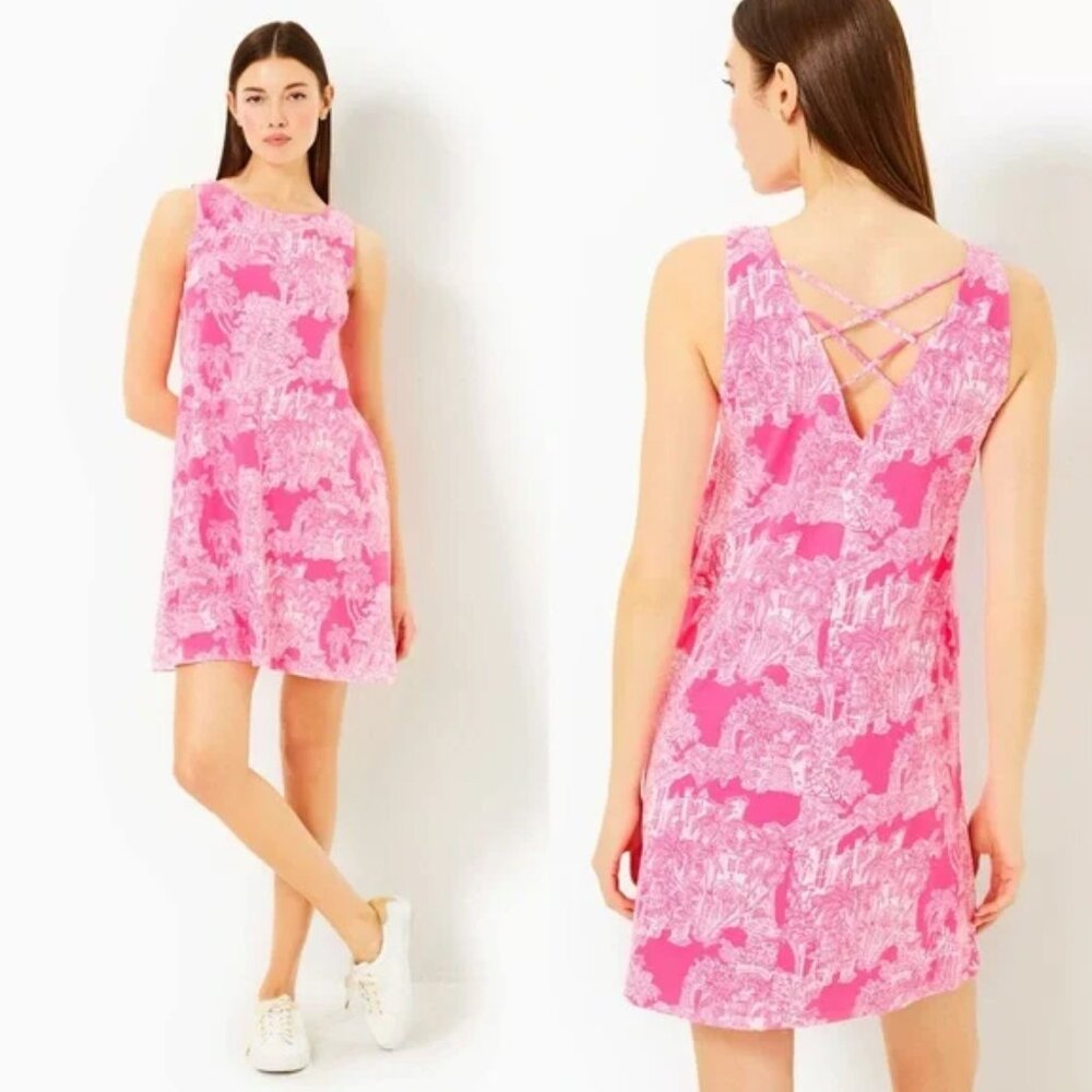 NWT $108 Lilly Pulitzer Kristen Swing Dress Roxie Pink Pb Anniversary Toile SZ S